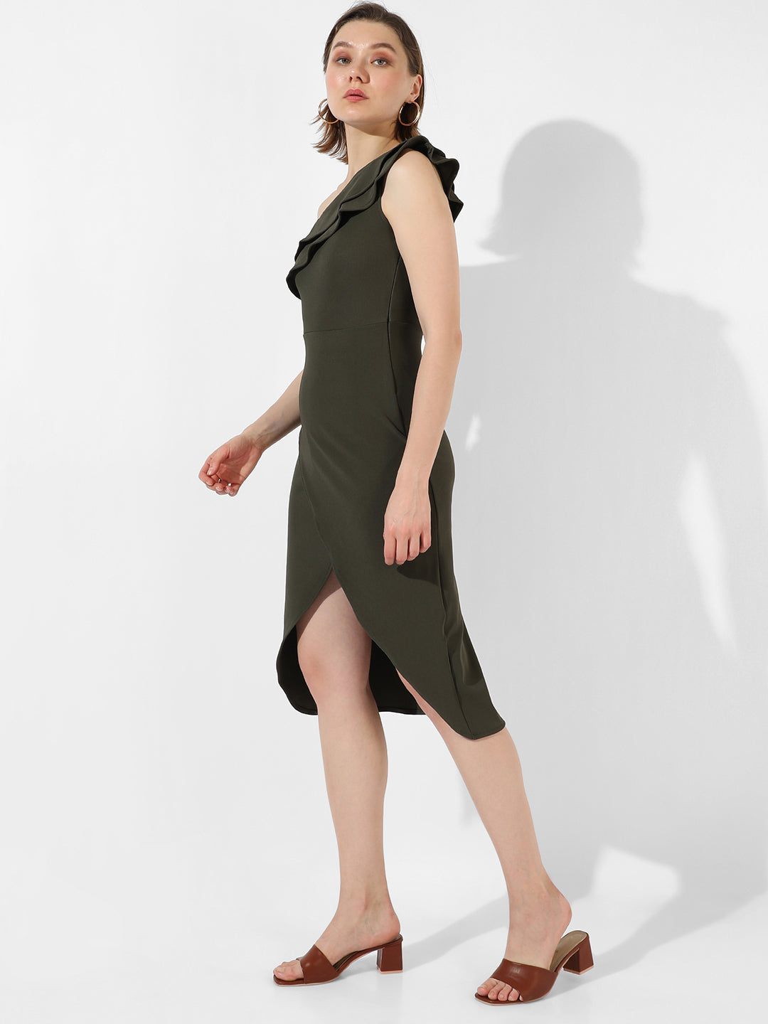 Women Green Ruffle Bodycon Dress