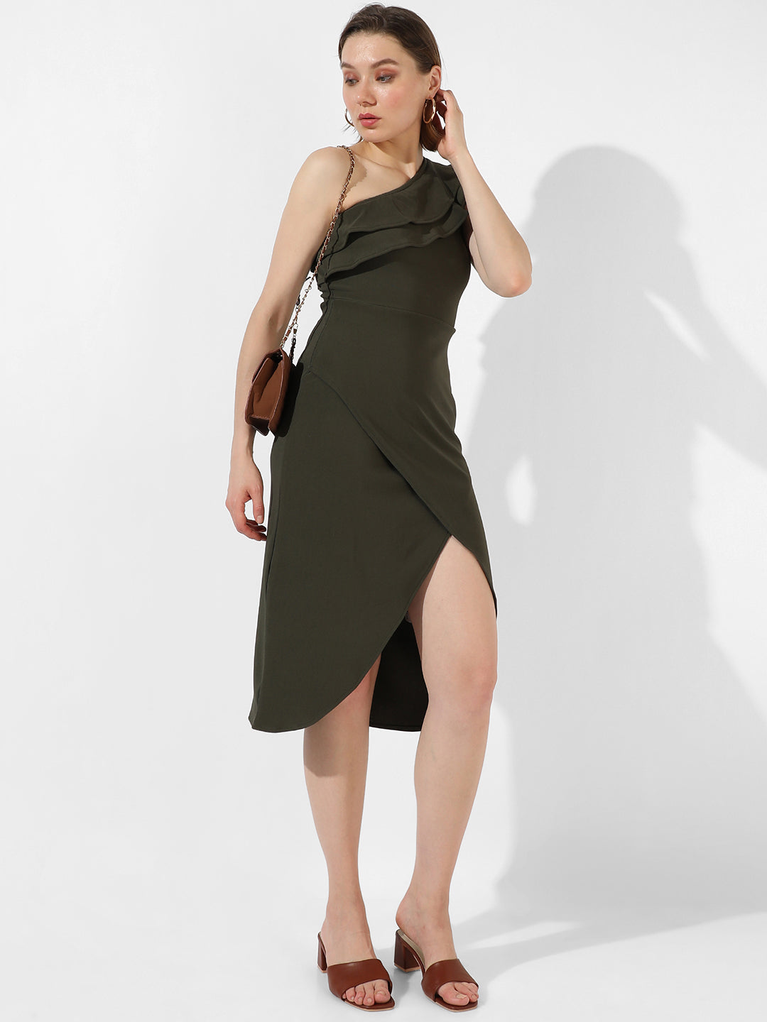 Women Green Ruffle Bodycon Dress