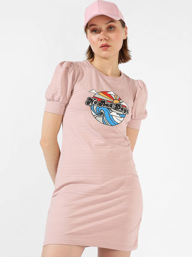 Women Pink Printed T-Shirt Dress