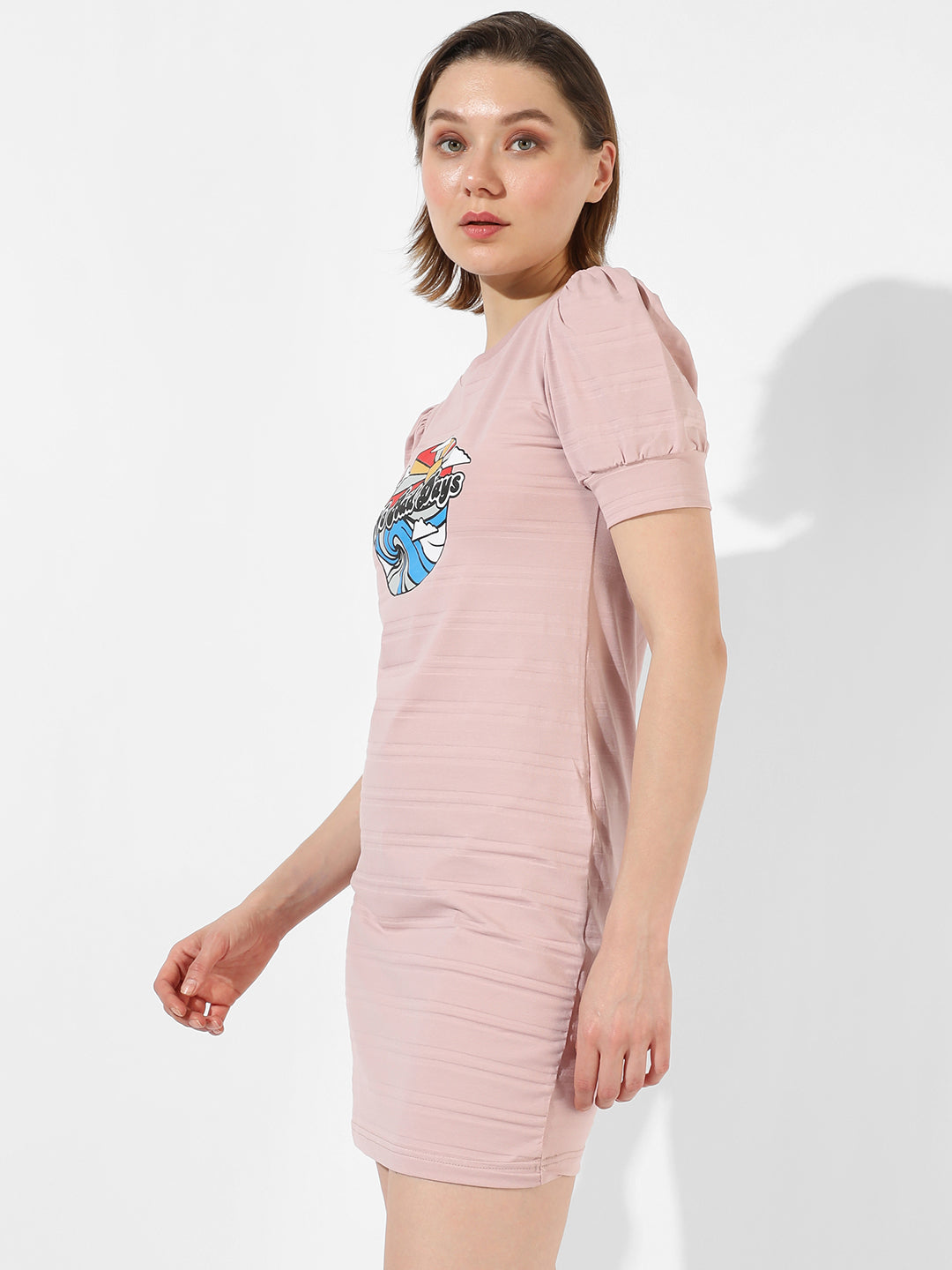 Women Pink Printed T-Shirt Dress