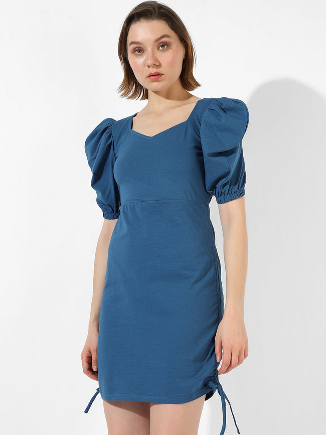 Women Blue Solid Regular Fit Dress