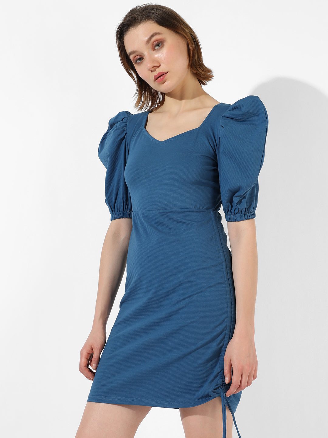 Women Blue Solid Regular Fit Dress