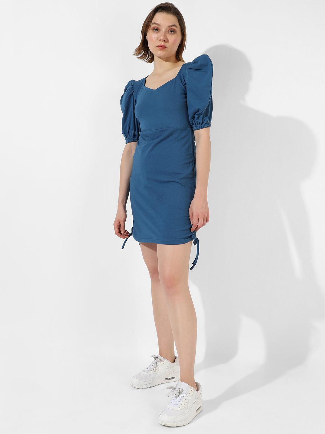 Women Blue Solid Regular Fit Dress