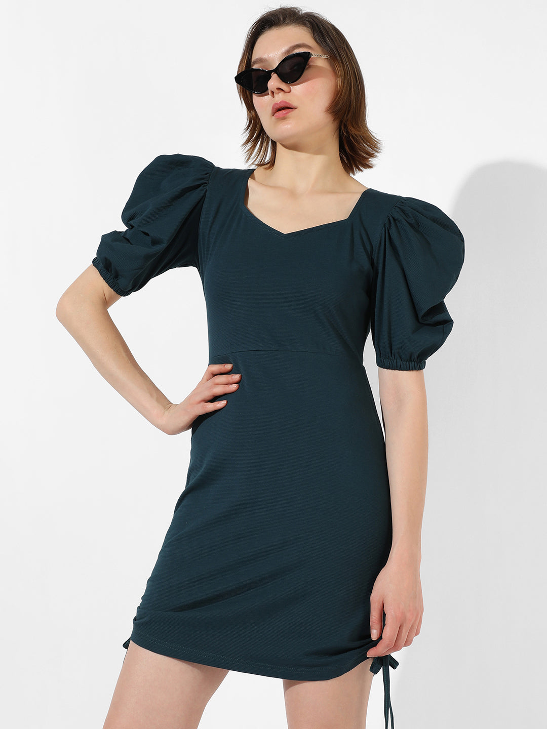 Women Blue Ruched Mini Dress