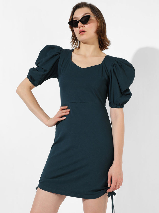 Women Blue Ruched Mini Dress