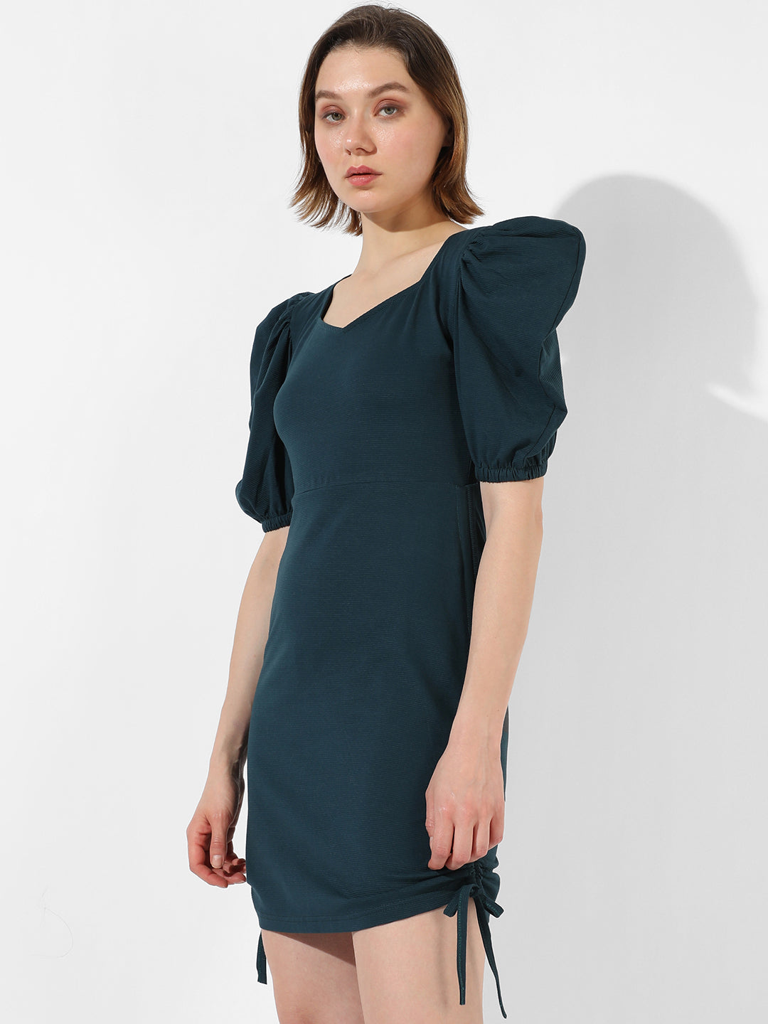 Women Blue Ruched Mini Dress
