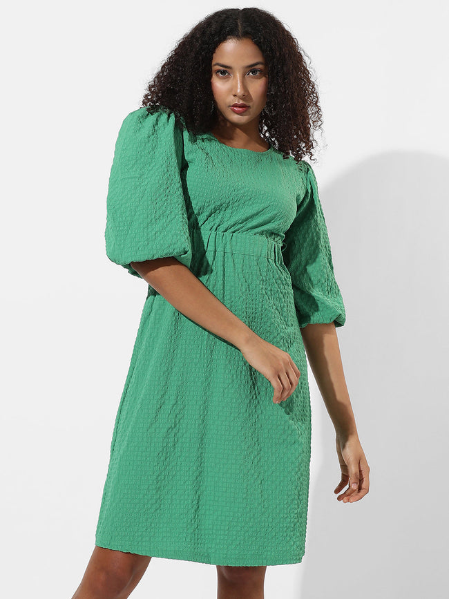 Women Green Solid Regular Fit Dress
