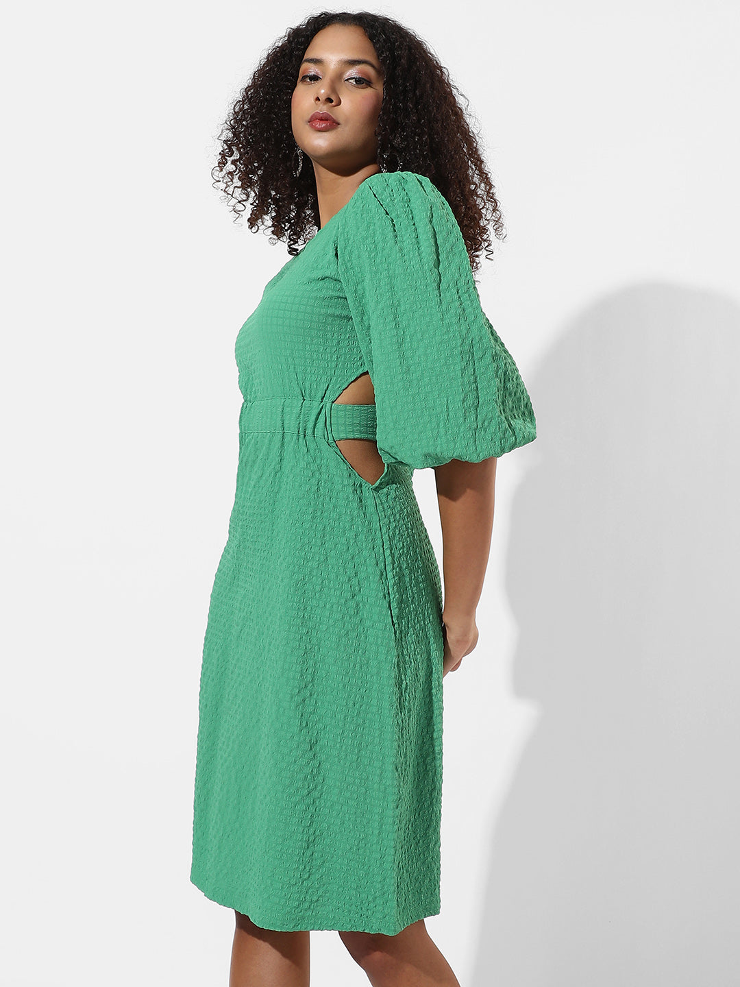 Women Green Solid Regular Fit Dress