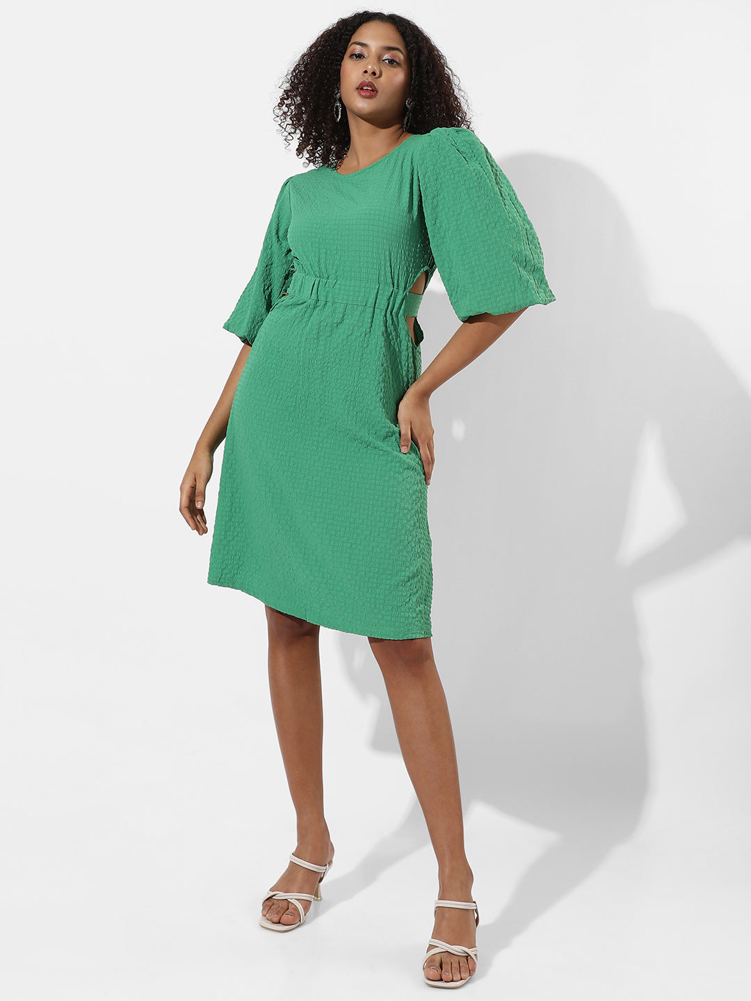 Women Green Solid Regular Fit Dress