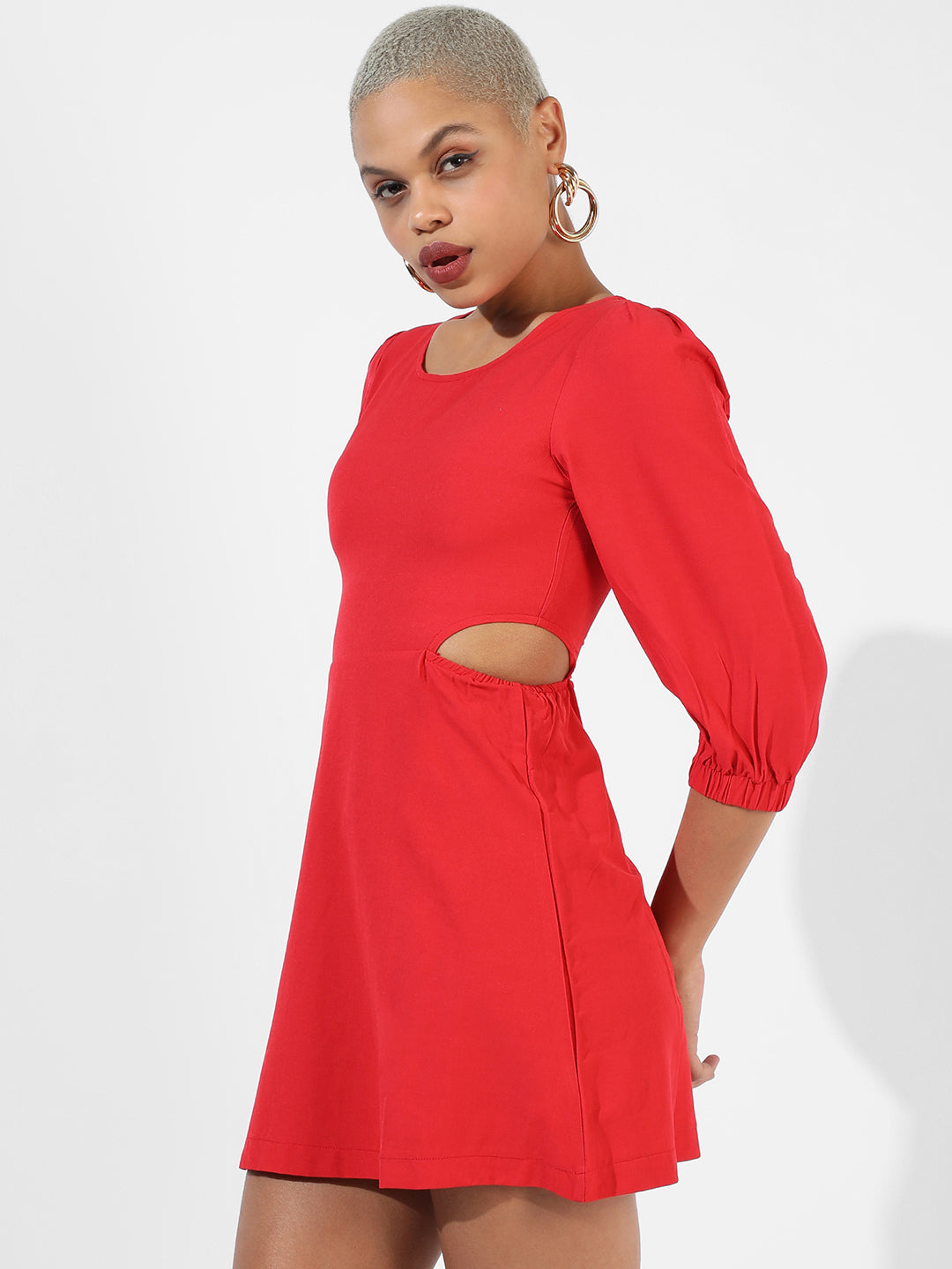 Women Red Cut-Out Mini Dress