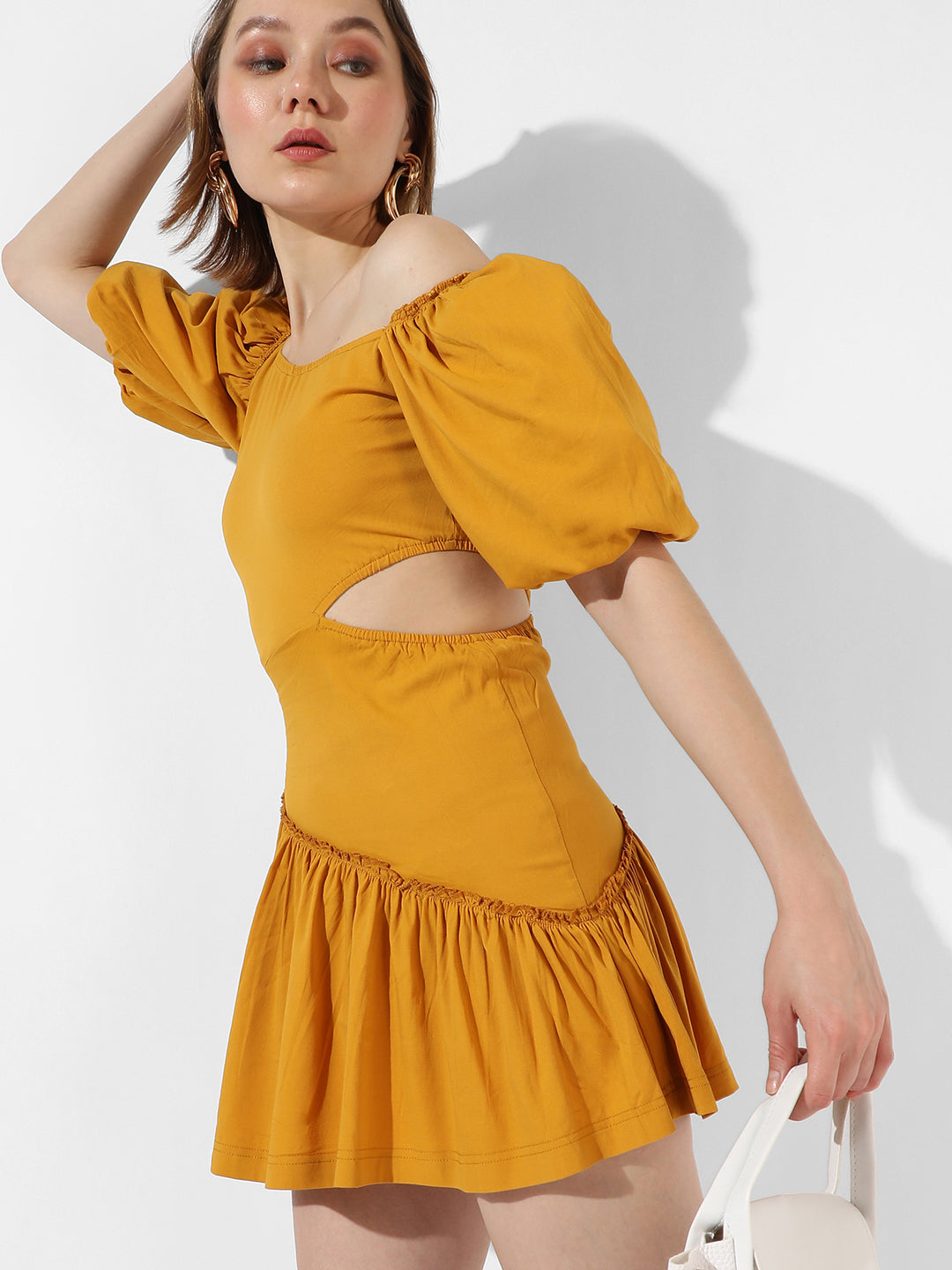Women Yellow Cut-Out Mini Dress