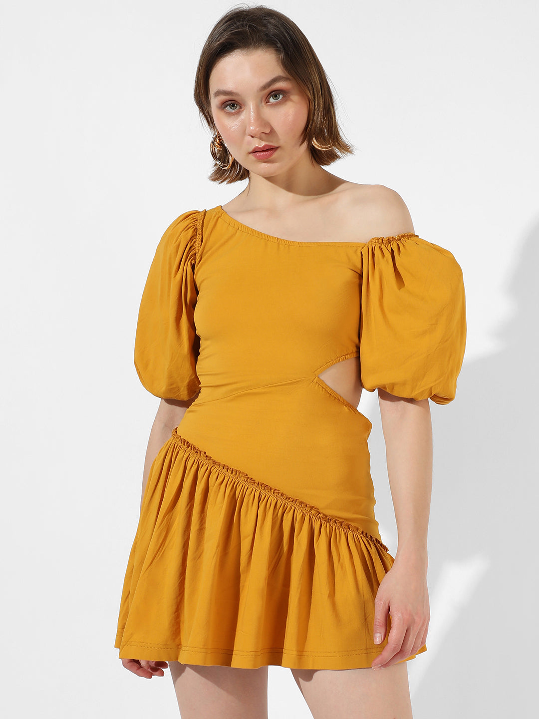 Women Yellow Cut-Out Mini Dress