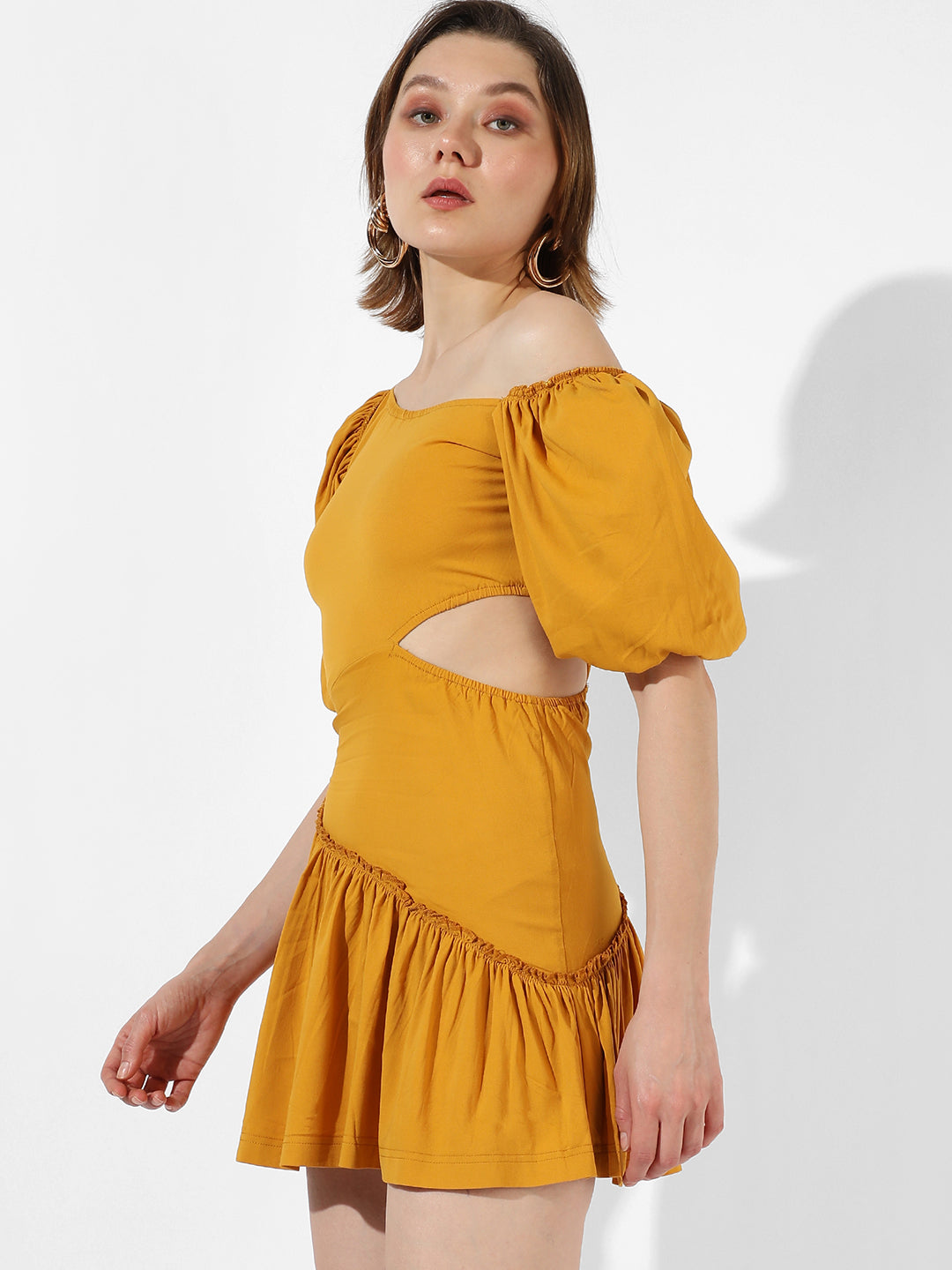 Women Yellow Cut-Out Mini Dress