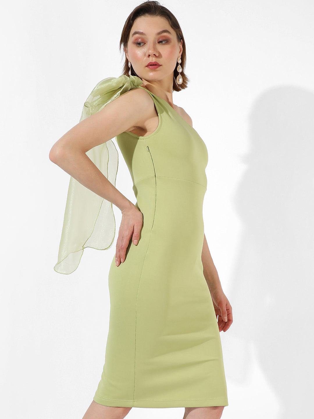 Women Green Solid Regular Fit Dress