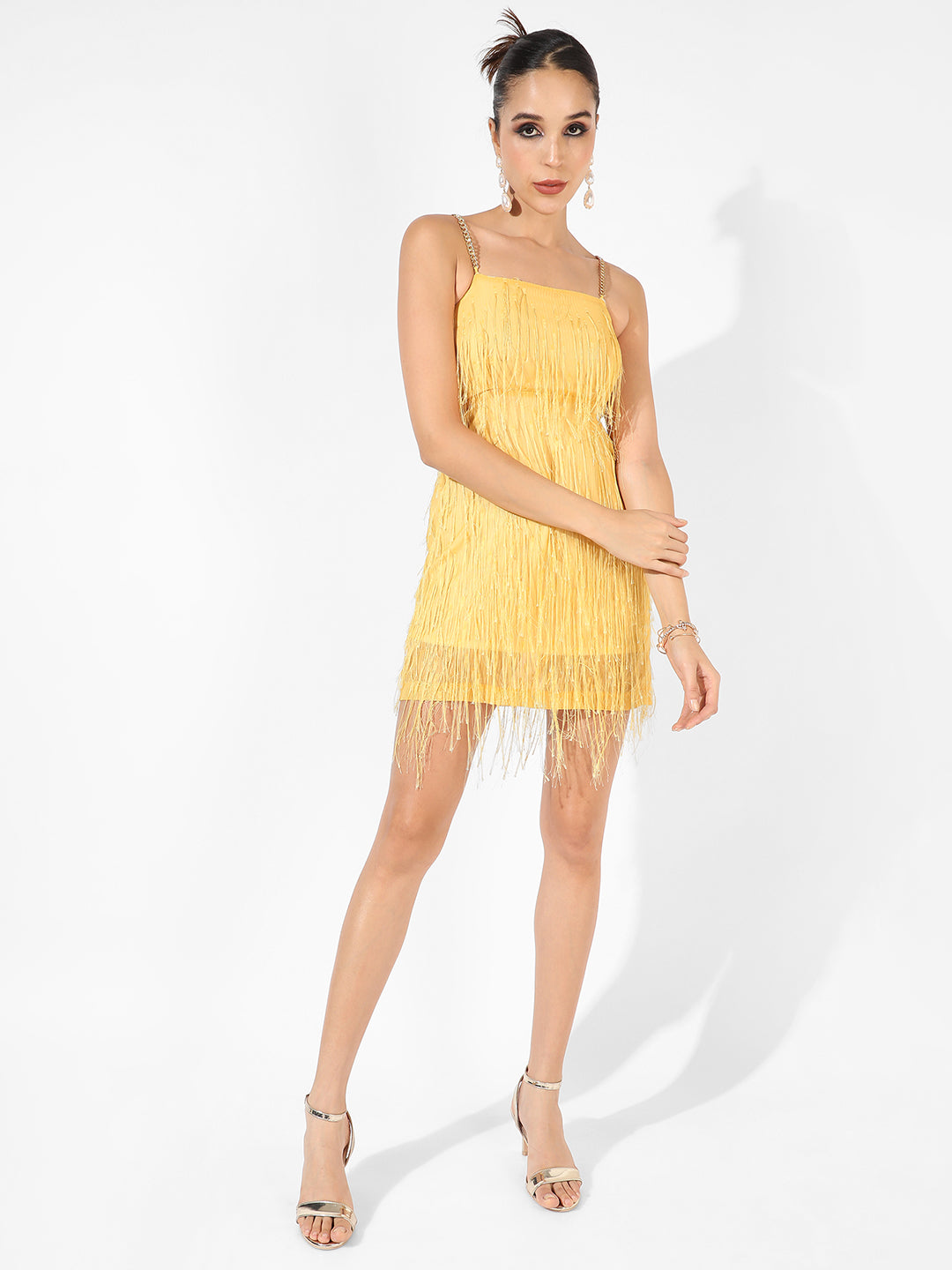 Women Yellow Fringe Dress