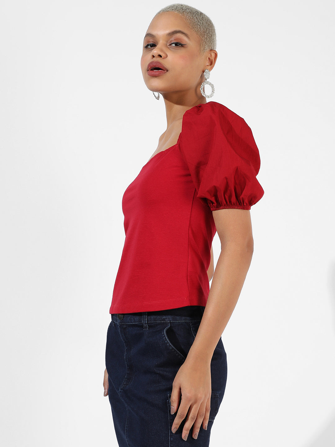 Women Red Solid Regular Fit Top