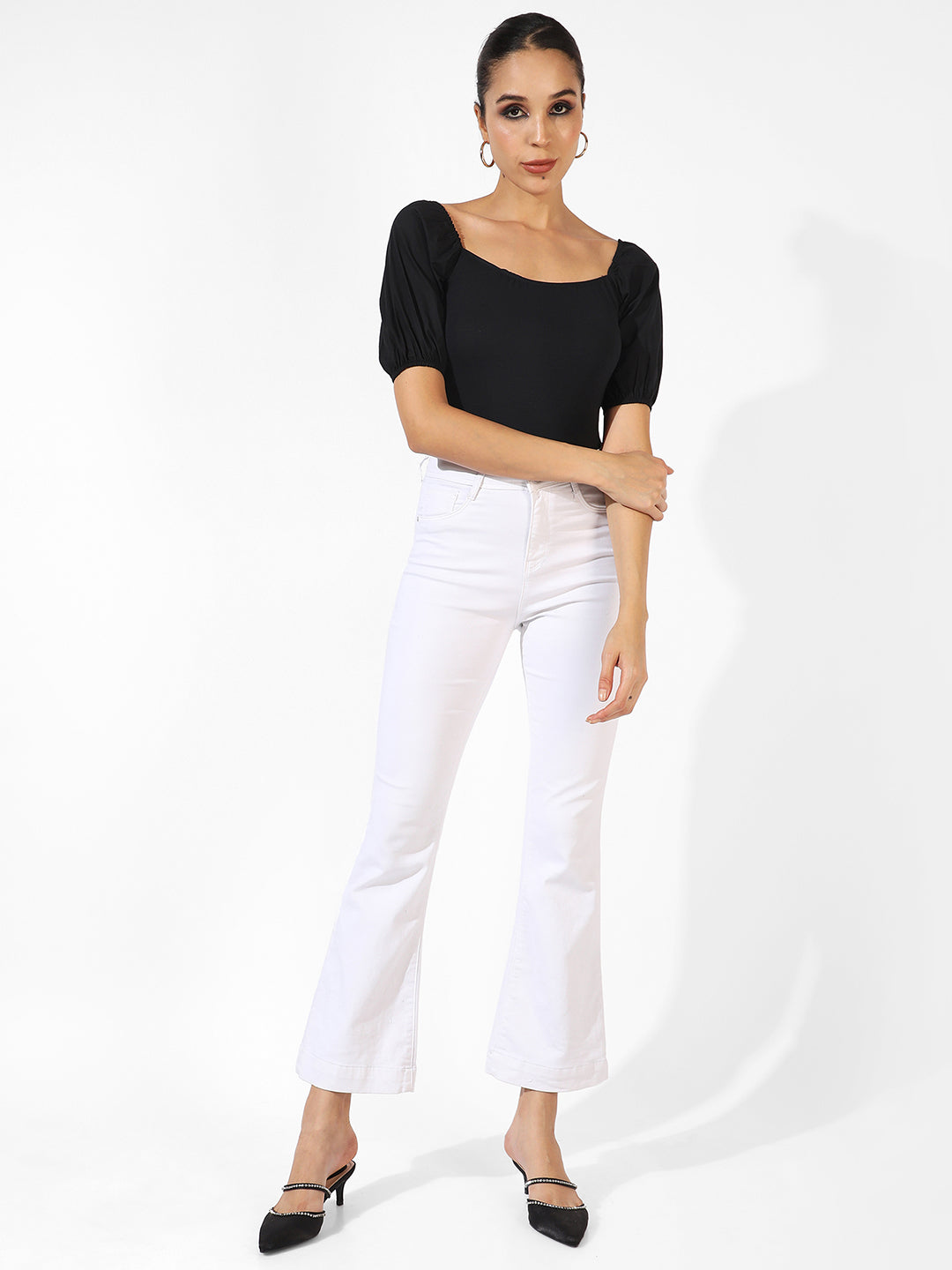 Women Black Puff-Sleeved Top