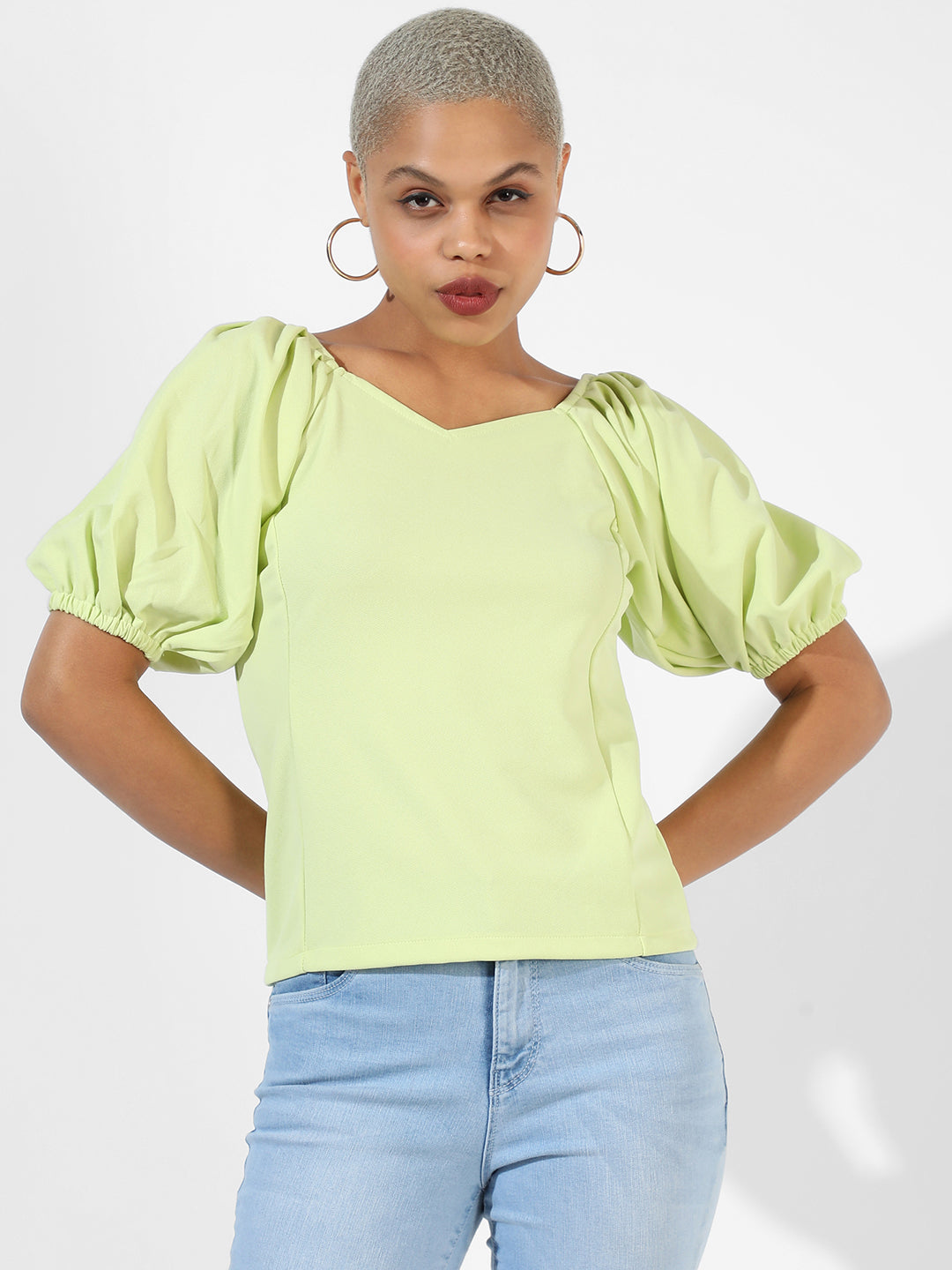 Women Green Solid Regular Fit Top