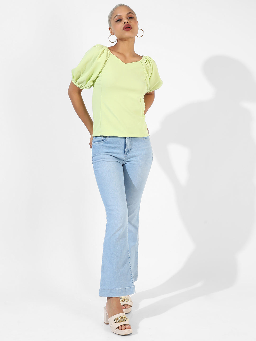Women Green Solid Regular Fit Top