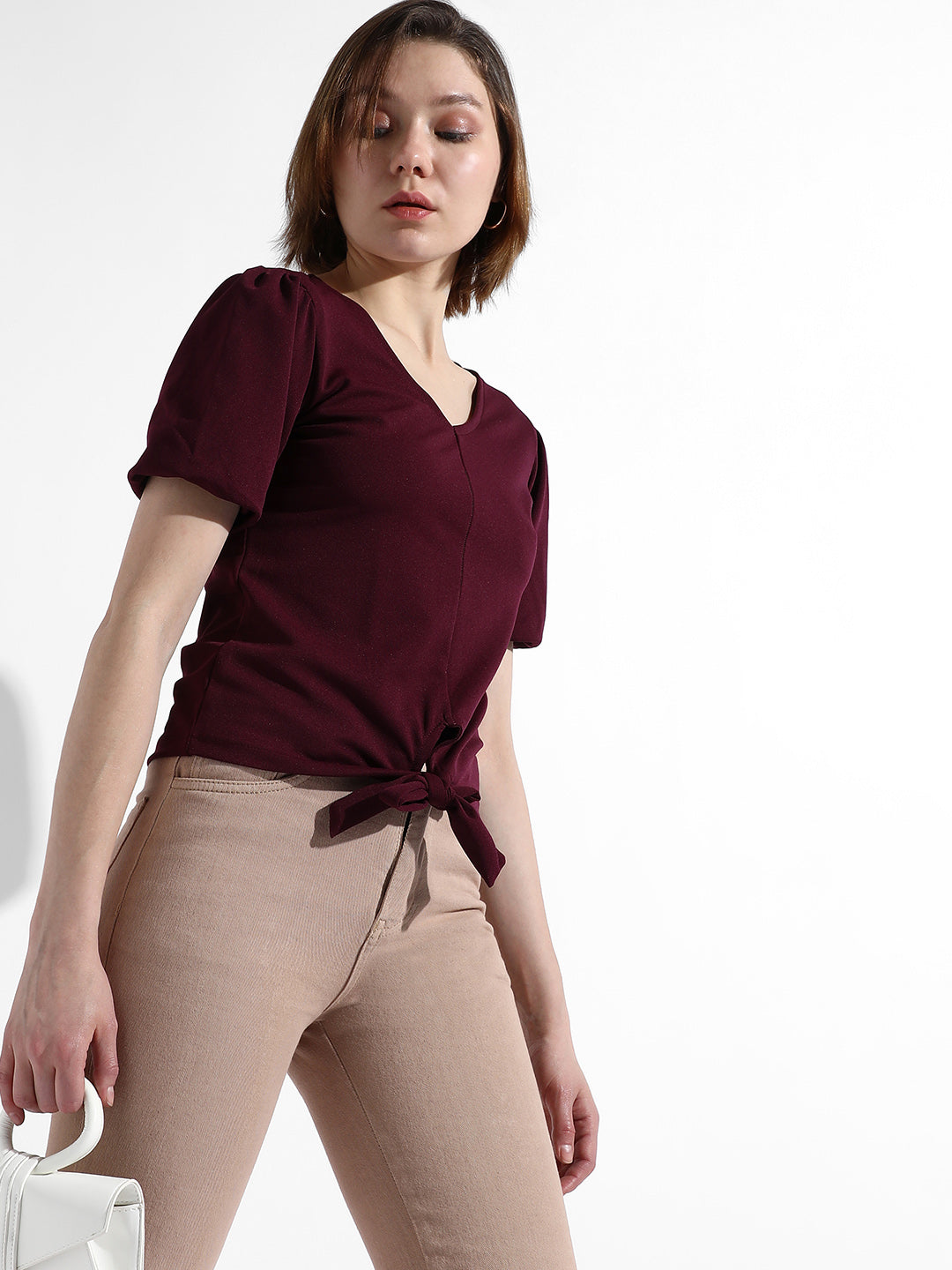Women Maroon Solid Regular Fit Top