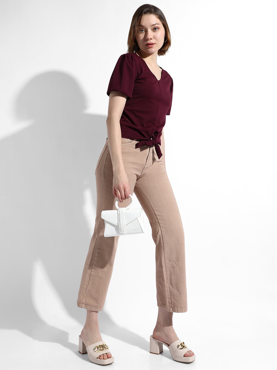 Women Maroon Solid Regular Fit Top