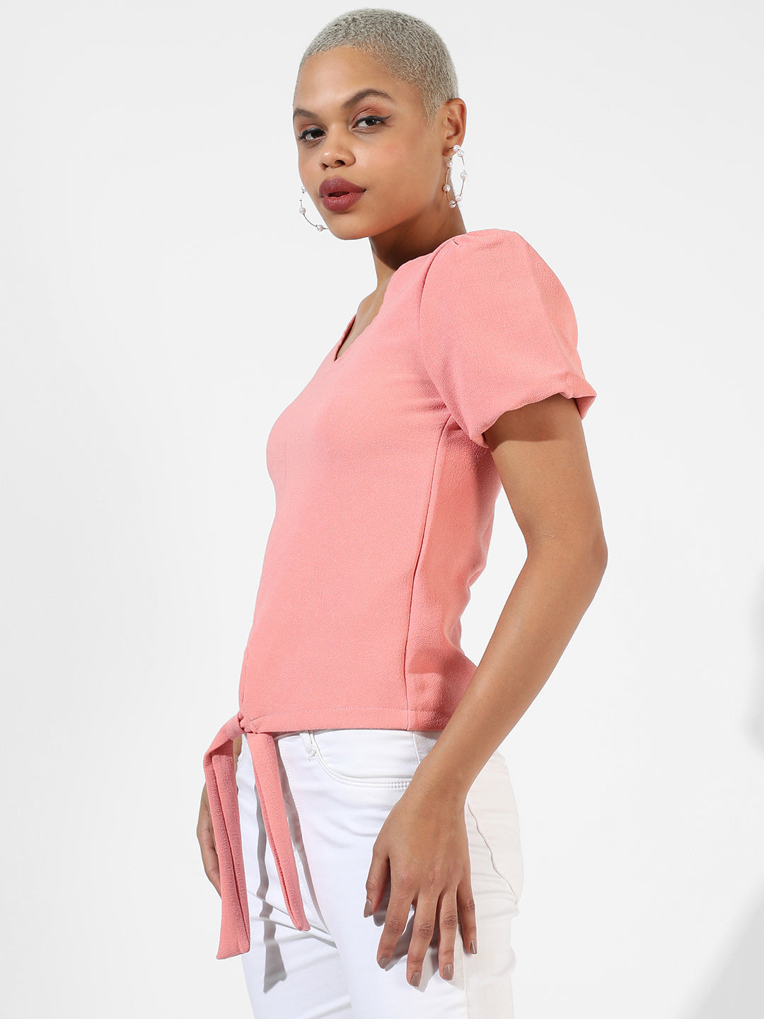 Women Pink Solid Regular Fit Top