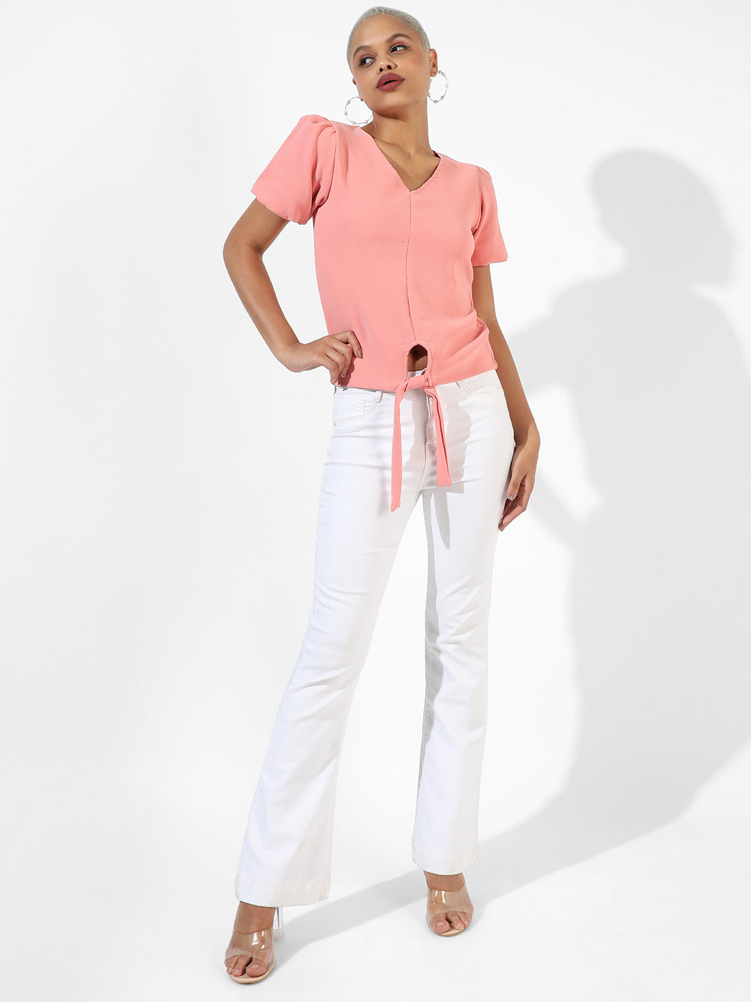 Women Pink Solid Regular Fit Top