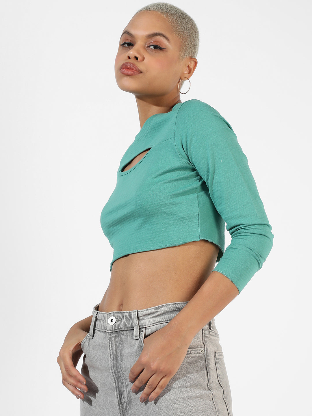 Women Green Cutout Crop Top