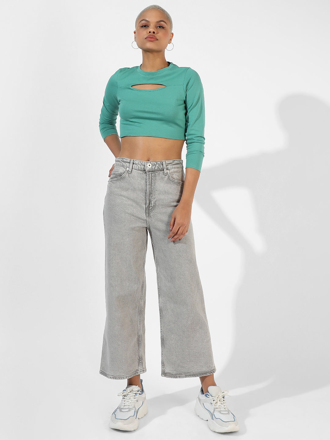 Women Green Cutout Crop Top