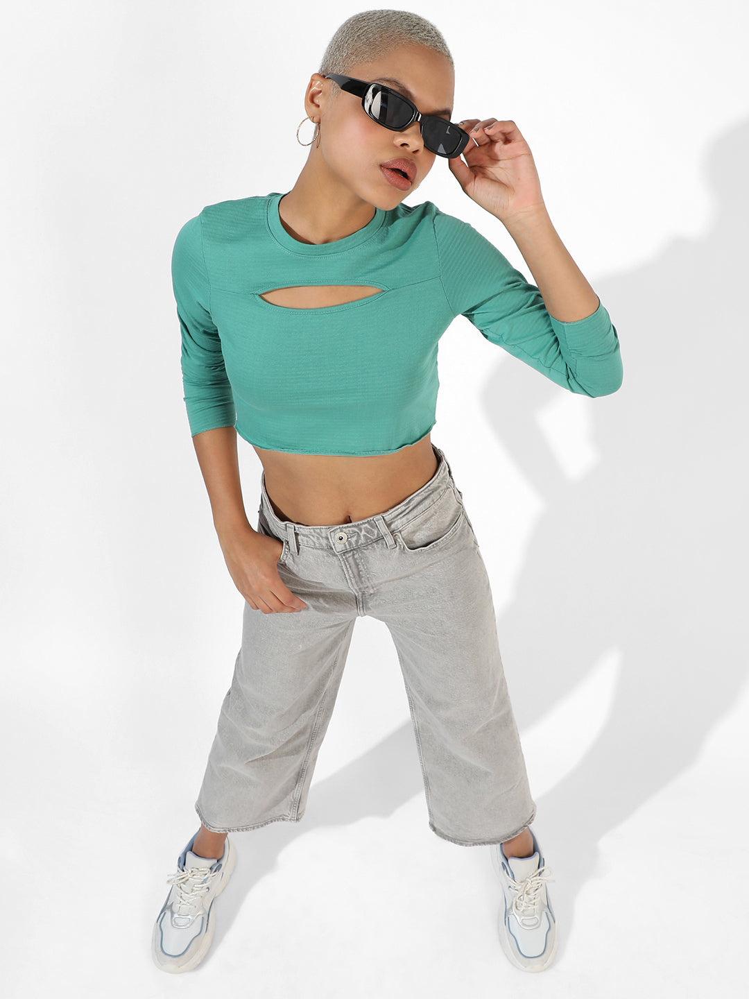Women Green Cutout Crop Top