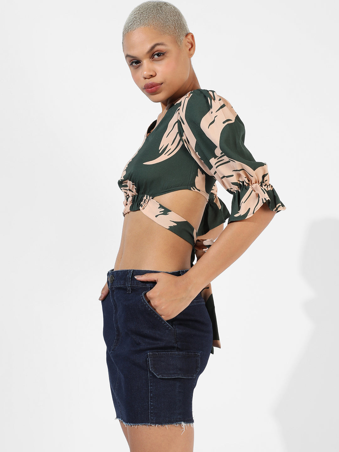 Women Green Tie-Up Crop Top