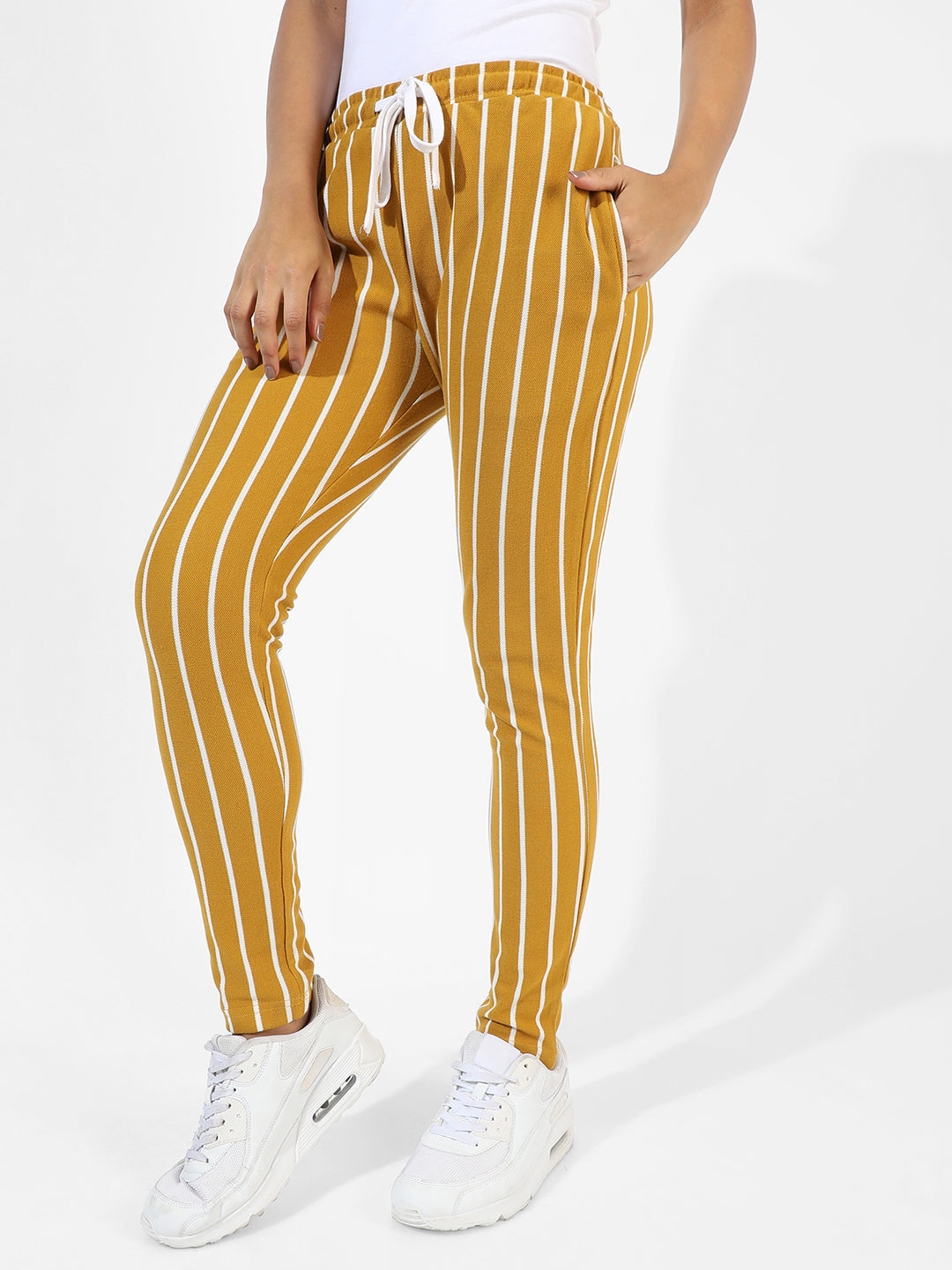 Women Yellow Striped Trackpants