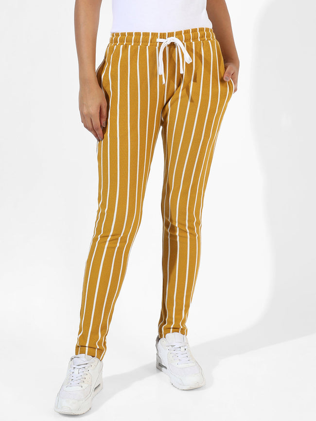 Women Yellow Striped Trackpants
