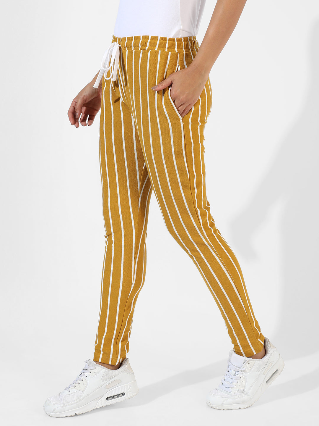 Women Yellow Striped Trackpants