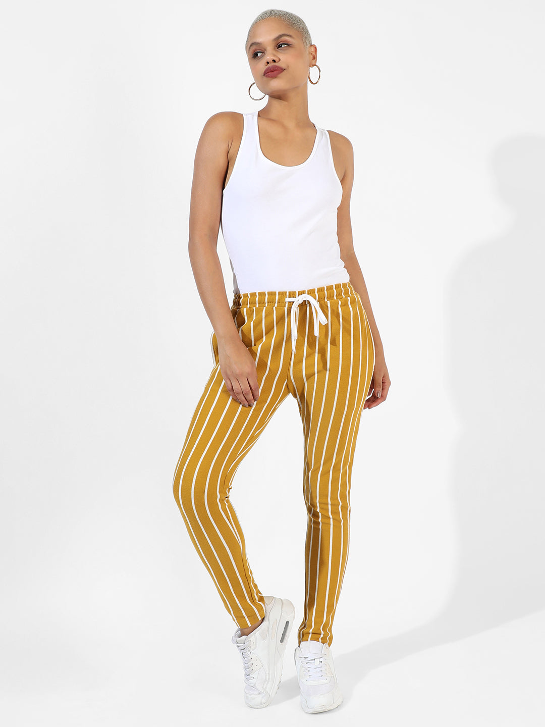 Women Yellow Striped Trackpants