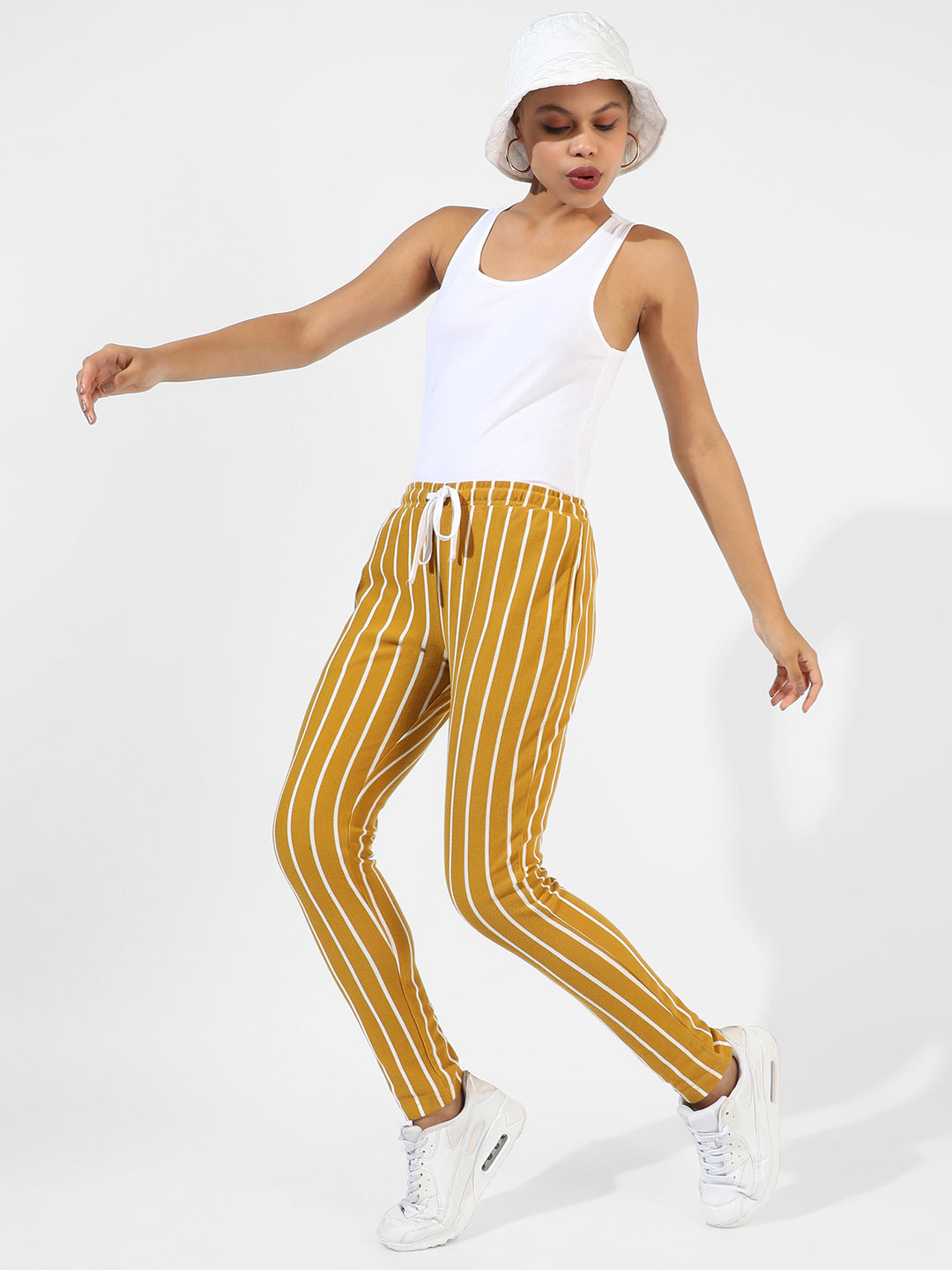 Women Yellow Striped Trackpants