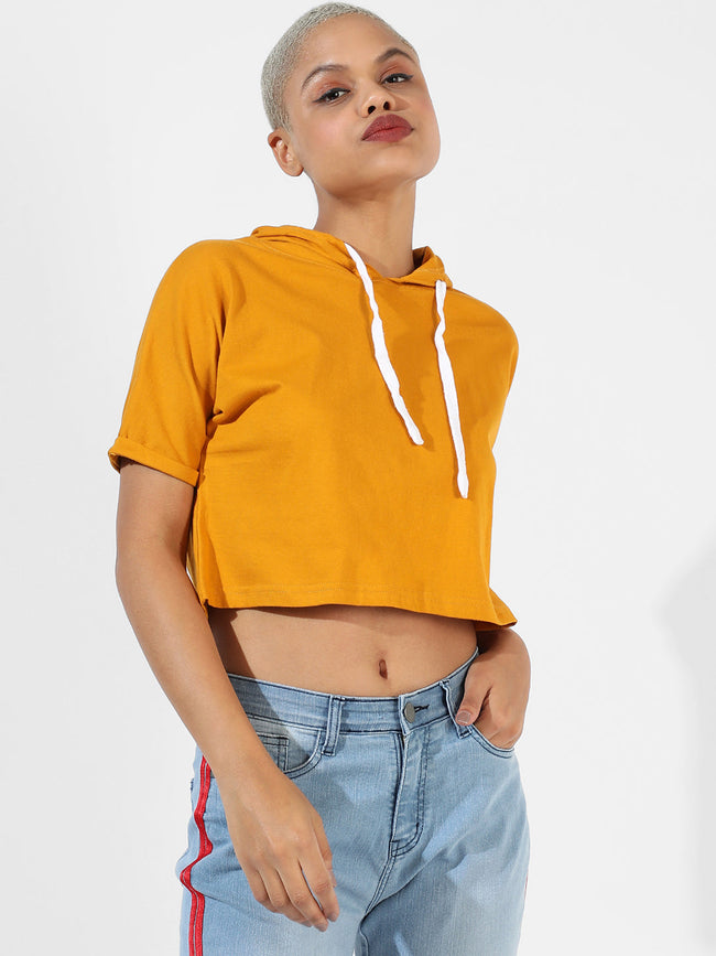 Women Yellow Solid Crop Top