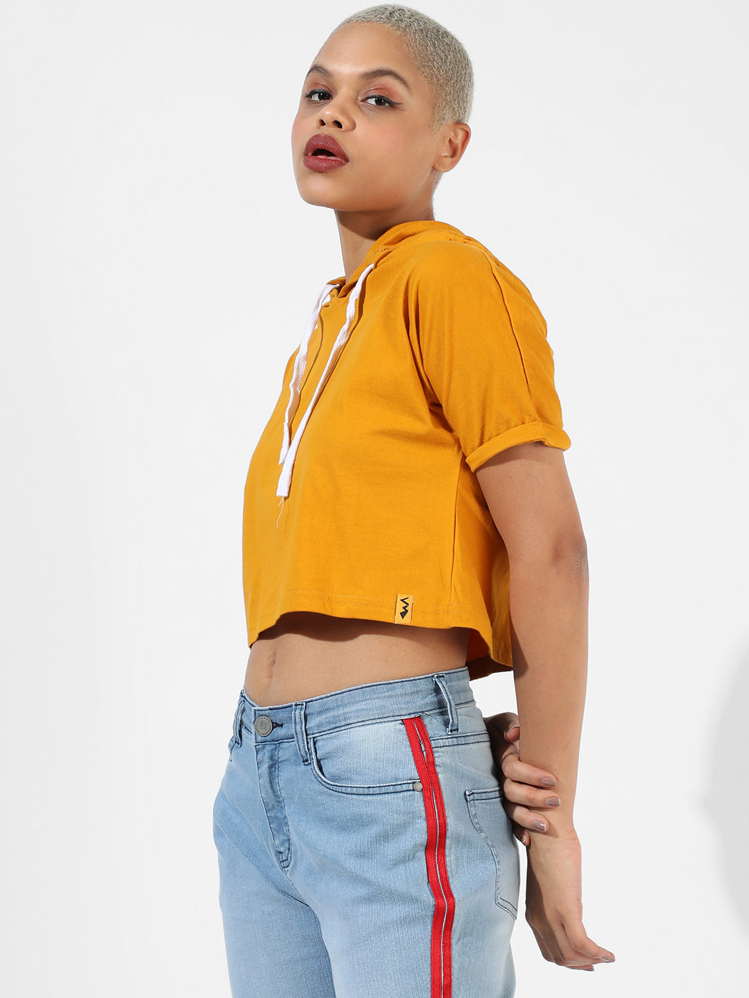 Women Yellow Solid Crop Top