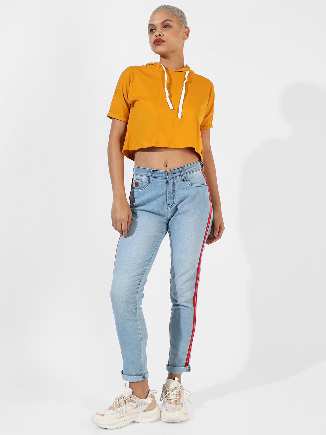 Women Yellow Solid Crop Top