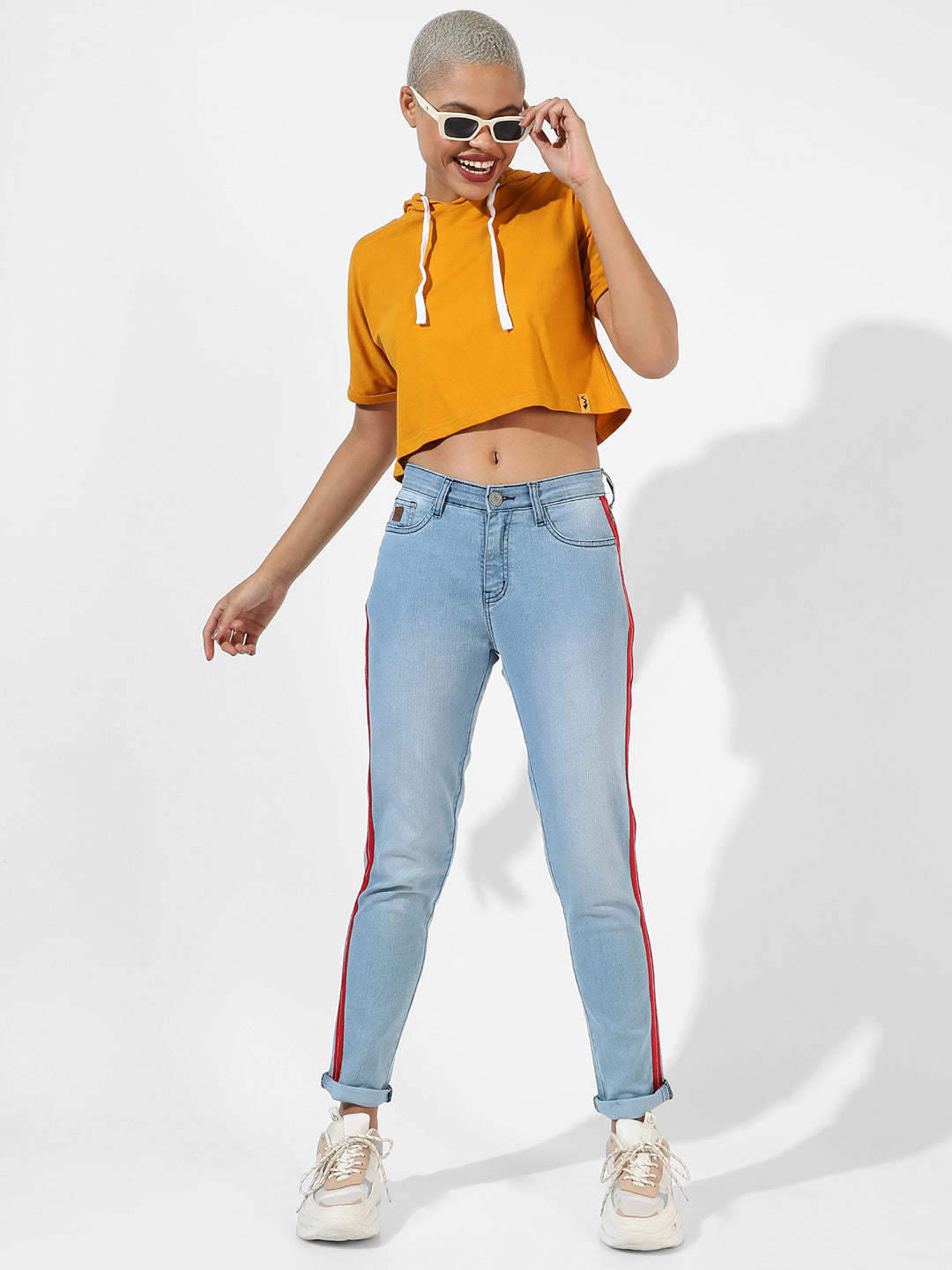 Women Yellow Solid Crop Top