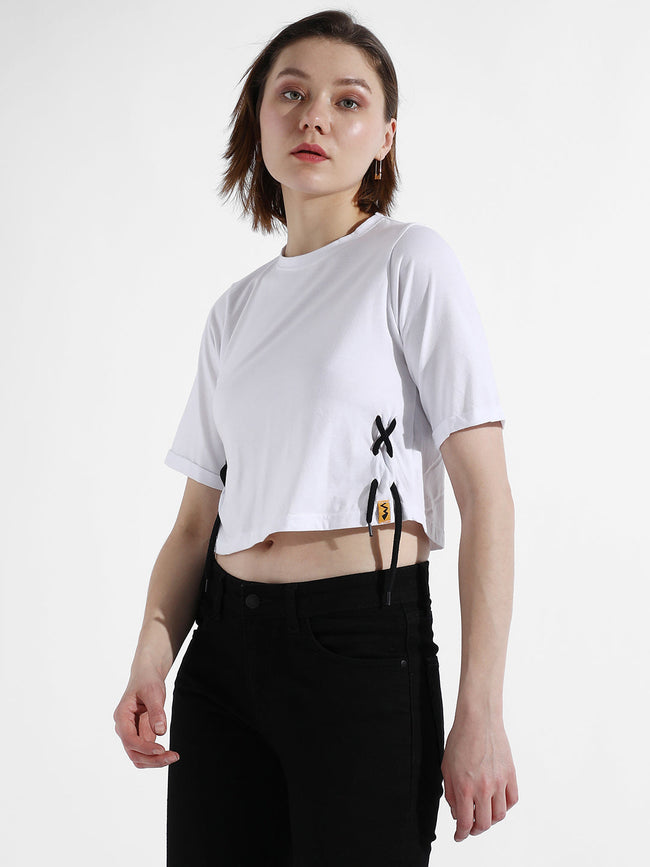Women White Criss-Cross Cropped Top