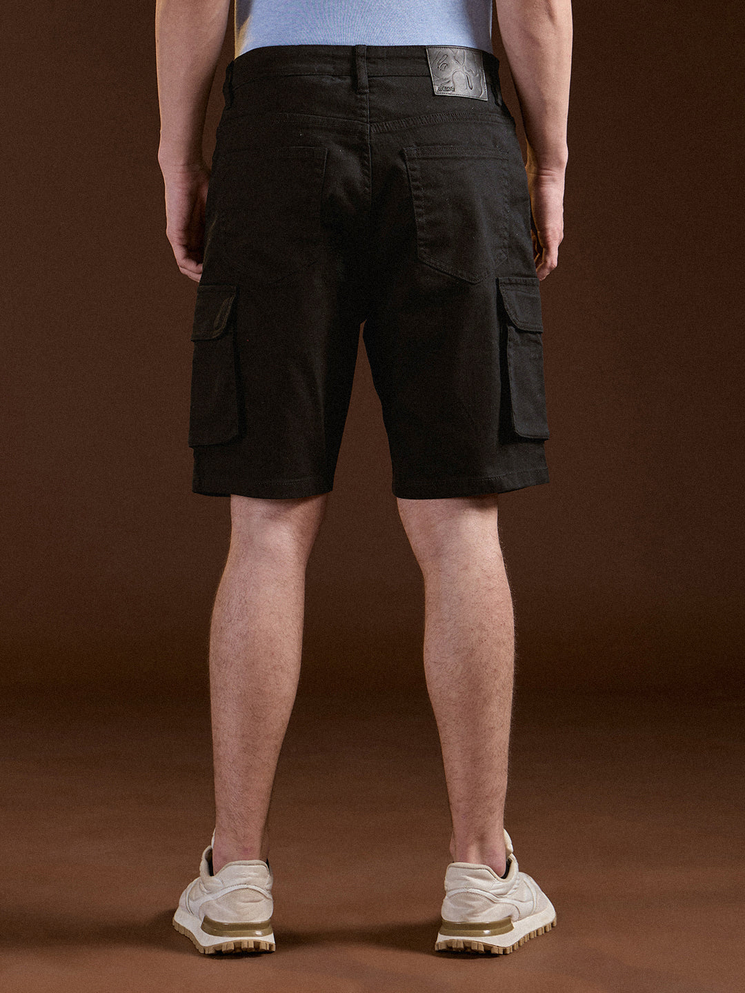 Men Black Solid Baggy Fit Cotton Cargo Shorts