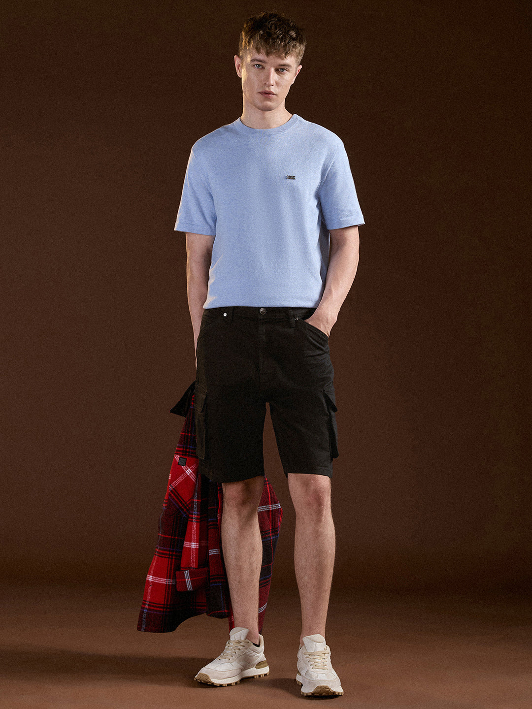 Men Black Solid Baggy Fit Cotton Cargo Shorts