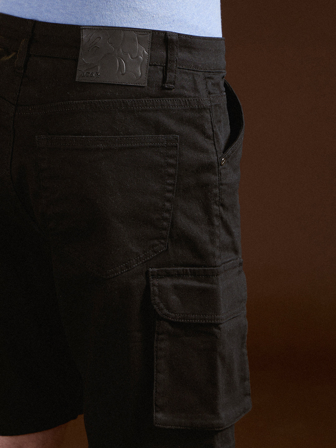 Men Black Solid Baggy Fit Cotton Cargo Shorts