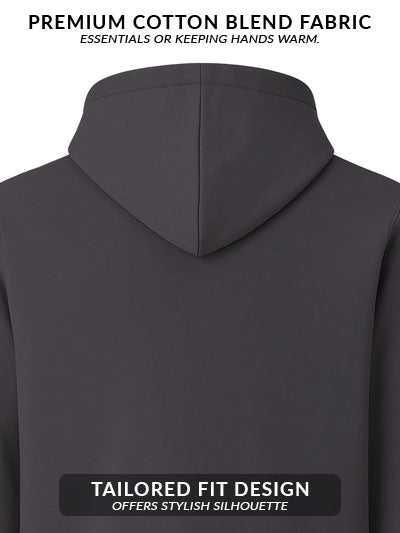 Men Grey Cotton Fleece Printed Hoodie