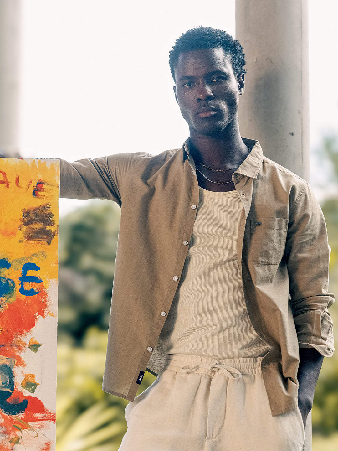 Men Beige Cotton Linen Slim Fit Solid Casual Shirt