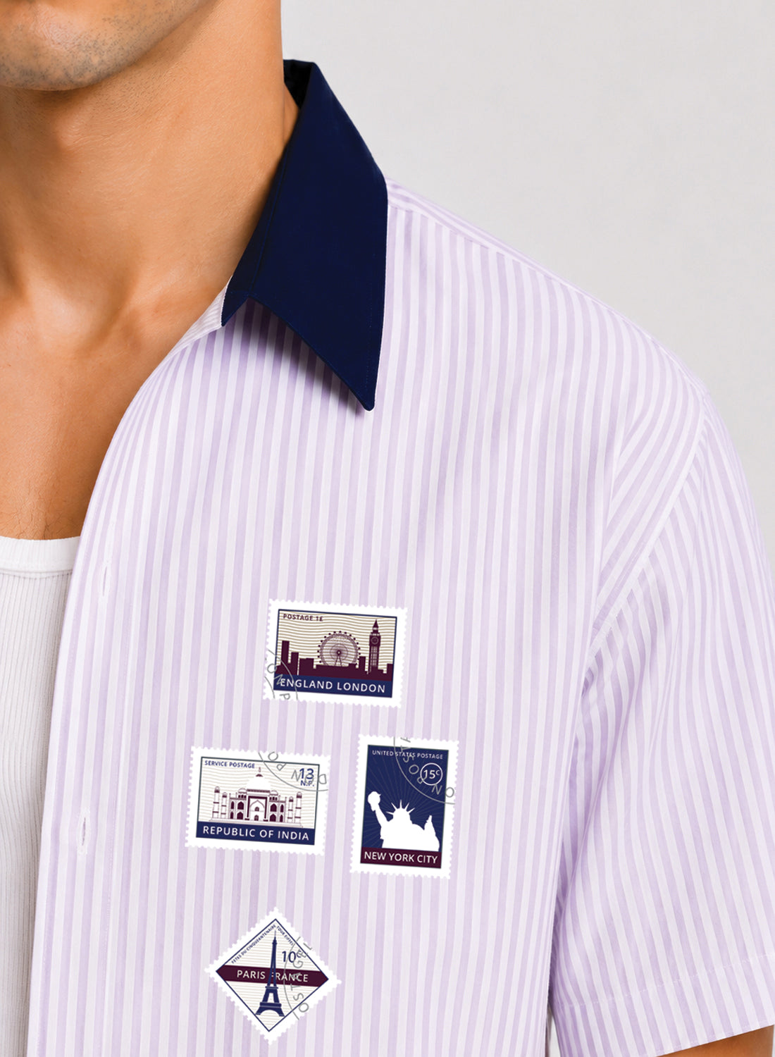 Men Lavender Striped Casual Shirt