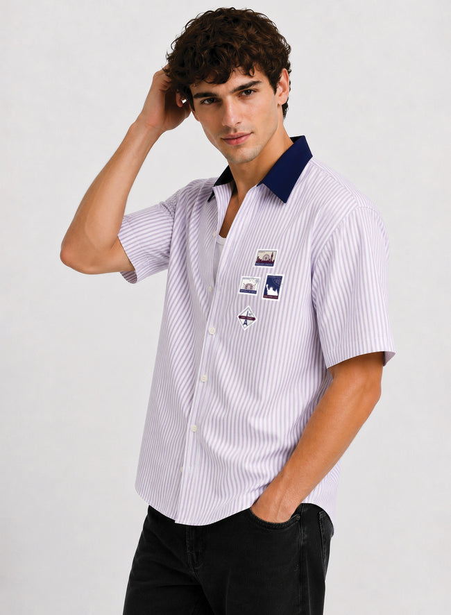 Men Lavender Striped Casual Shirt