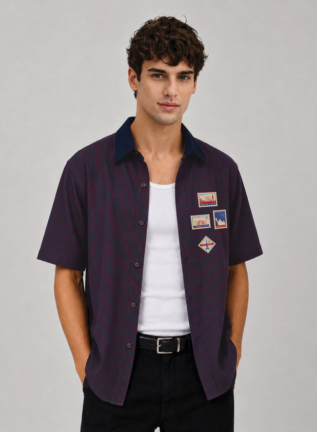 Men Maroon Striped Casual Shirt