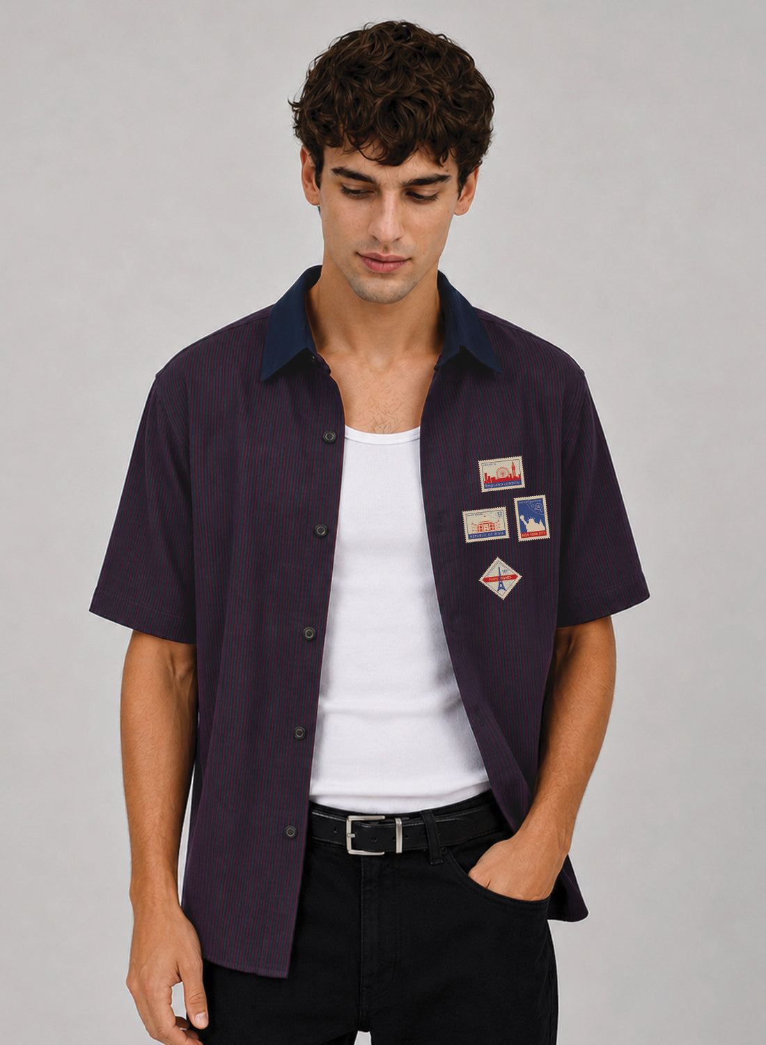 Men Maroon Striped Casual Shirt